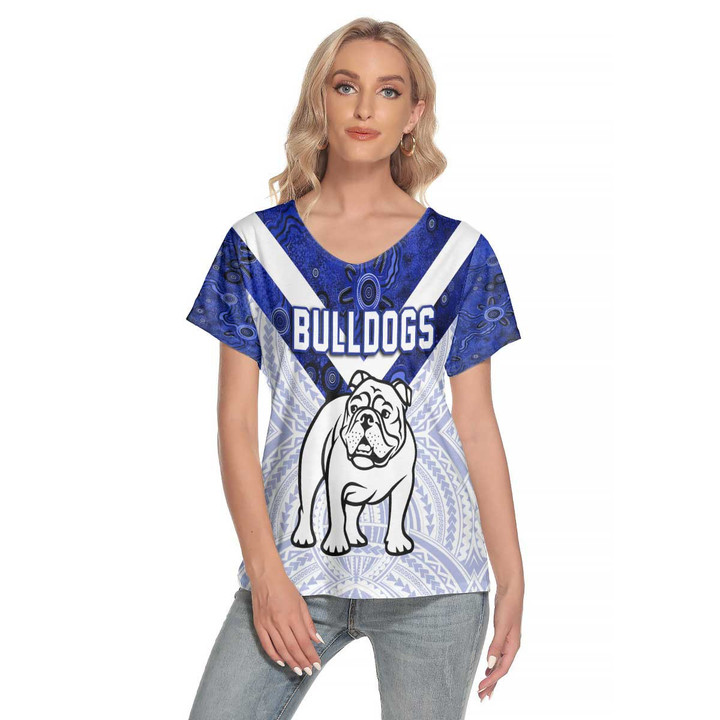 Love New Zealand  Clothing - Canterbury-Bankstown Bulldogs Tatto Style Women's Deep V-neck Short Sleeve T-shirt A31