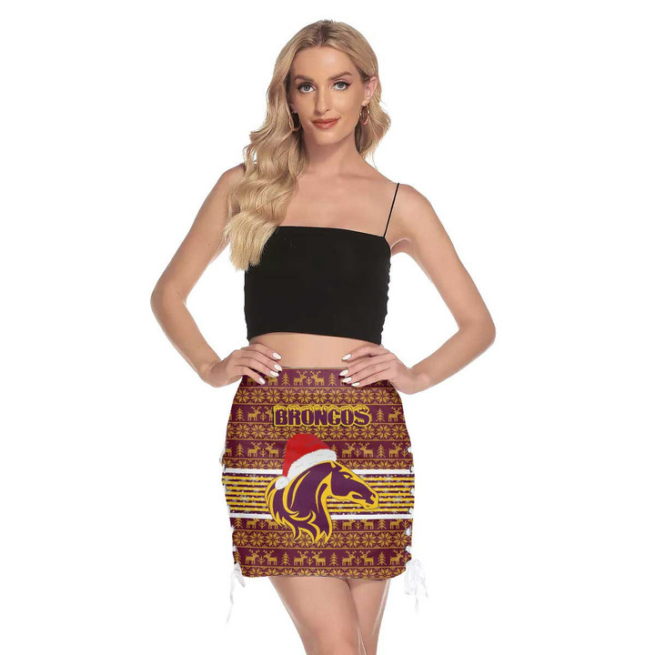 Love New Zealand Mini Skirt - Brisbane Broncos Christmas Women's Mini Skirt With Side Strap Closure A31 | Lovenewzealand.co