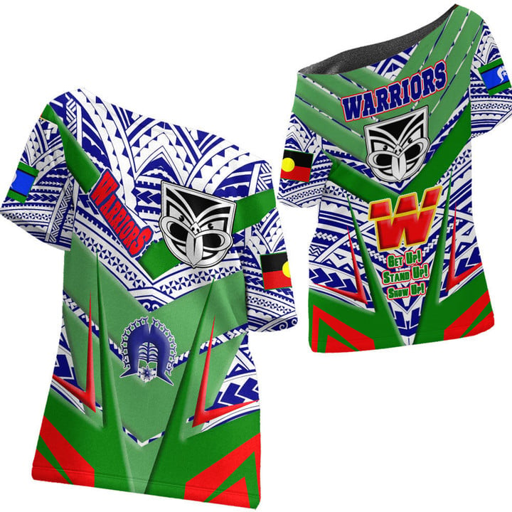 Love New Zealand Clothing - New Zealand Warriors Naidoc 2022 Sporty Style Off Shoulder T-Shirt A35 | Love New Zealand