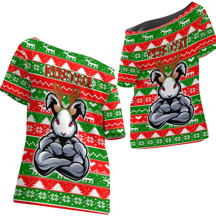 Love New Zealand Clothing - (Custom) South Sydney Rabbitohs Christmas 2022 Off Shoulder T-Shirt A35 | Love New Zealand