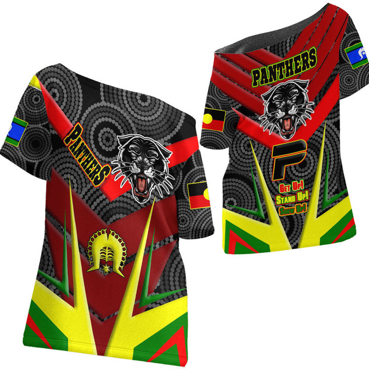 Love New Zealand Clothing - Penrith Panthers Naidoc 2022 Sporty Style Off Shoulder T-Shirt A35 | Love New Zealand