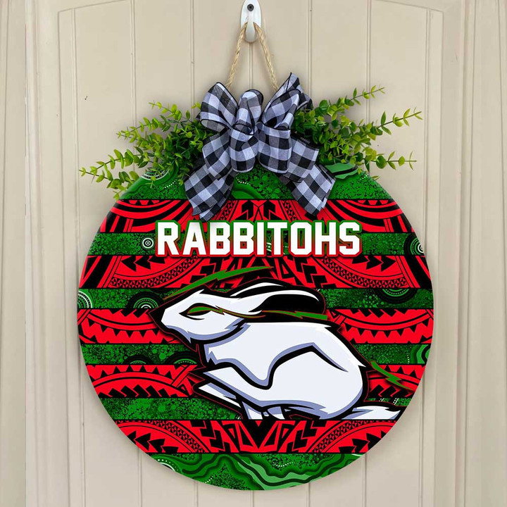 Love New Zealand Wooden Sign - South Sydney Rabbitohs Tattoo Style Round Wooden Sign A31 | Lovenewzealand.co