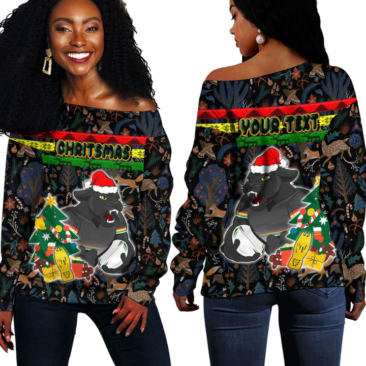 Love New Zealand Clothing - (Custom) Penrith Panthers Chritsmas 2022 Off Shoulder Sweaters A35 | Love New Zealand