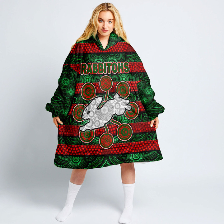 Love New Zealand Clothing - South Sydney Rabbitohs Aboriginal Oodie Blanket Hoodie A35 | Love New Zealand