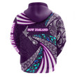 Maori New Zealand Zip Hoodie Silver Fern Sport Style - Purple TH12| Lovenewzealand.co