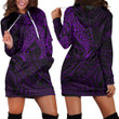LoveNewZealand Clothing - Polynesian Tattoo Style Tatau - Purple Version Hoodie Dress A7 | LoveNewZealand
