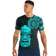 LoveNewZealand Clothing - Polynesian Tattoo Style Tiki - Cyan Version T-Shirt A7