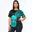 LoveNewZealand Clothing - Polynesian Tattoo Style Tiki - Cyan Version T-Shirt A7