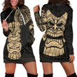 LoveNewZealand Clothing - Polynesian Tattoo Style Tiki - Gold Version Hoodie Dress A7 | LoveNewZealand