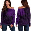 LoveNewZealand Clothing - Polynesian Tattoo Style - Purple Version Off Shoulder Sweater A7 | LoveNewZealand