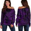 LoveNewZealand Clothing - (Custom) Polynesian Tattoo Style - Purple Version Off Shoulder Sweater A7 | LoveNewZealand