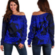 LoveNewZealand Clothing - (Custom) Polynesian Tattoo Style Butterfly Special Version - Blue Version Off Shoulder Sweater A7 | LoveNewZealand