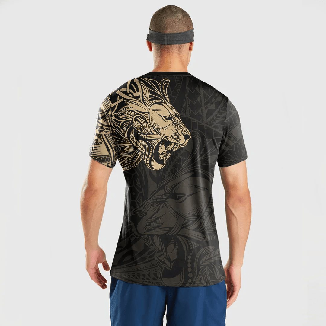 LoveNewZealand Clothing - Polynesian Tattoo Style Tribal Lion - Gold Version T-Shirt A7
