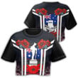 1sttheworld Clothing - Australia Anzac Day Poppy Aboriginal Pattern Croptop T-shirt A31