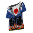 Love New Zealand Clothing - Anzac Day Soldier And Poppys - Off Shoulder T-Shirt A95 | Love New Zealand