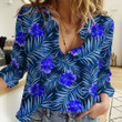 Love New Zealand Clothing -  Tropical Palm Leaves And Hibiscus Blue Women Casual Shirt A31