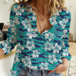 Love New Zealand Clothing -  Camouflage Wave Hibiscus Flower Women Casual Shirt A31
