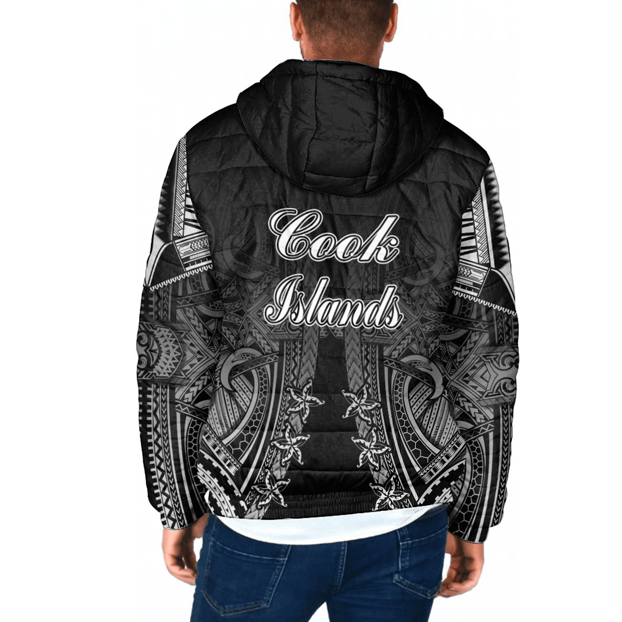 Cook Islands Tattoo Hooded Padded Jacket | 1sttheworld