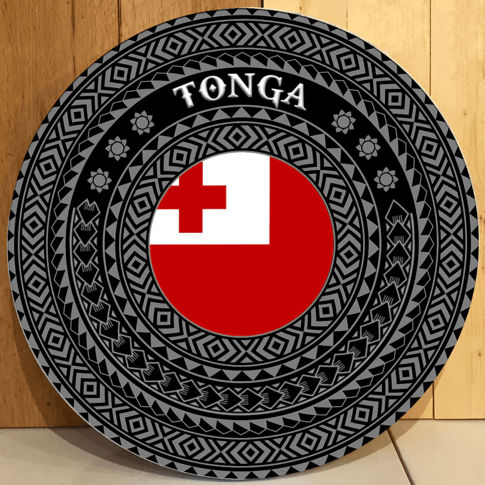 Love New Zealand Round Wooden Sign - Tonga Flag Color A95