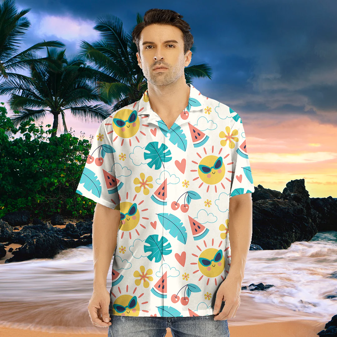 Love New Zealand Clothing - Summer Pattern Sun and Watermelon Hawaiian Shirt For Men A35