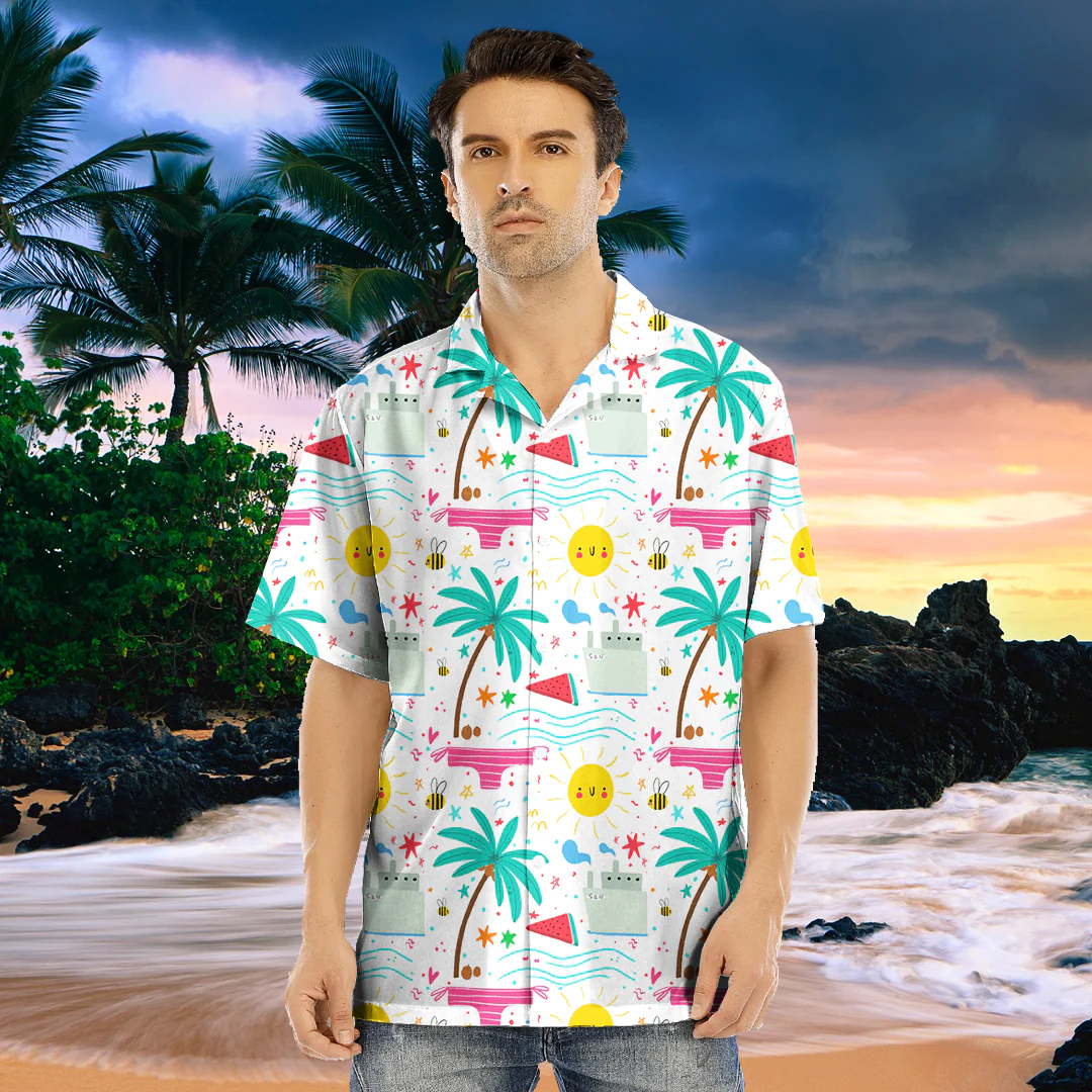 Love New Zealand Clothing - Summer Pattern Childish Drawing Hawaiian Shirt For Men A35