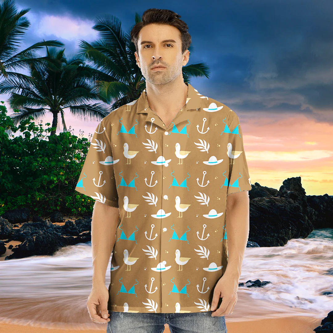 Love New Zealand Clothing - Hawaiian Summer Pattern Duck,Anchor, Fedora and Bra Hawaiian Shirt For Men A35