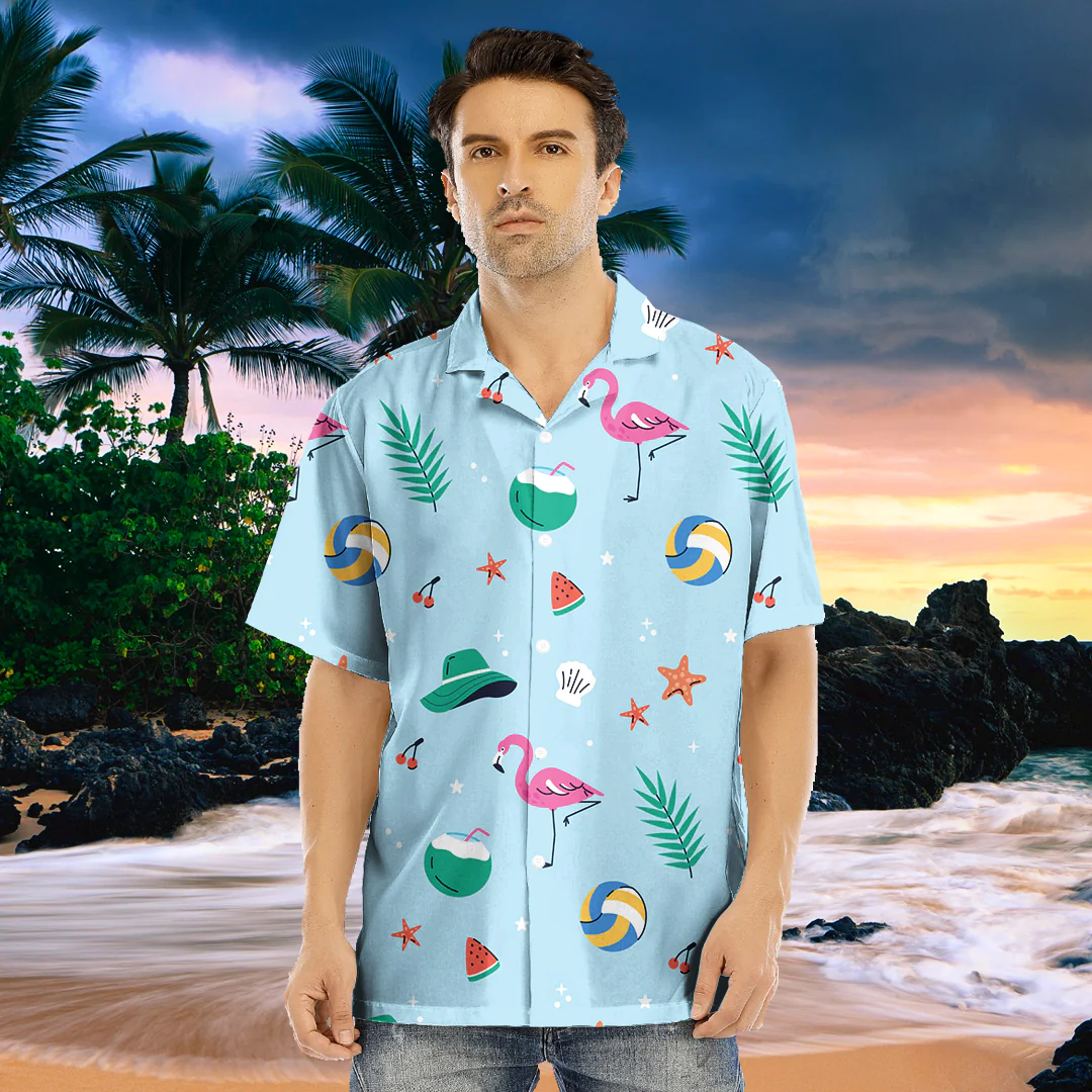 Love New Zealand Clothing - Summer Pattern Simple Textures Flamingo Hawaiian Shirt For Men A35