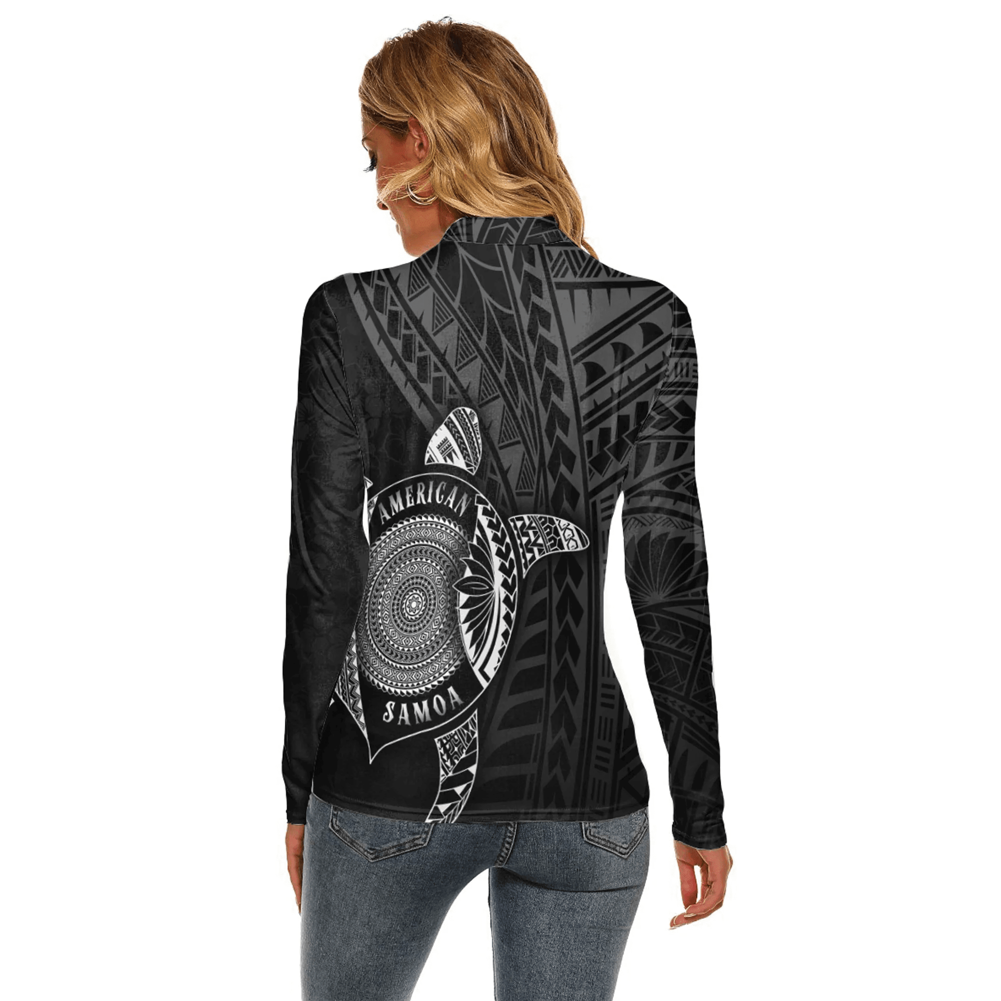 Love New Zealand Clothing - American Samoa Polynesia Turtle Coat Of Arms Women's Stretchable Turtleneck Top A95 | Love New Zealand