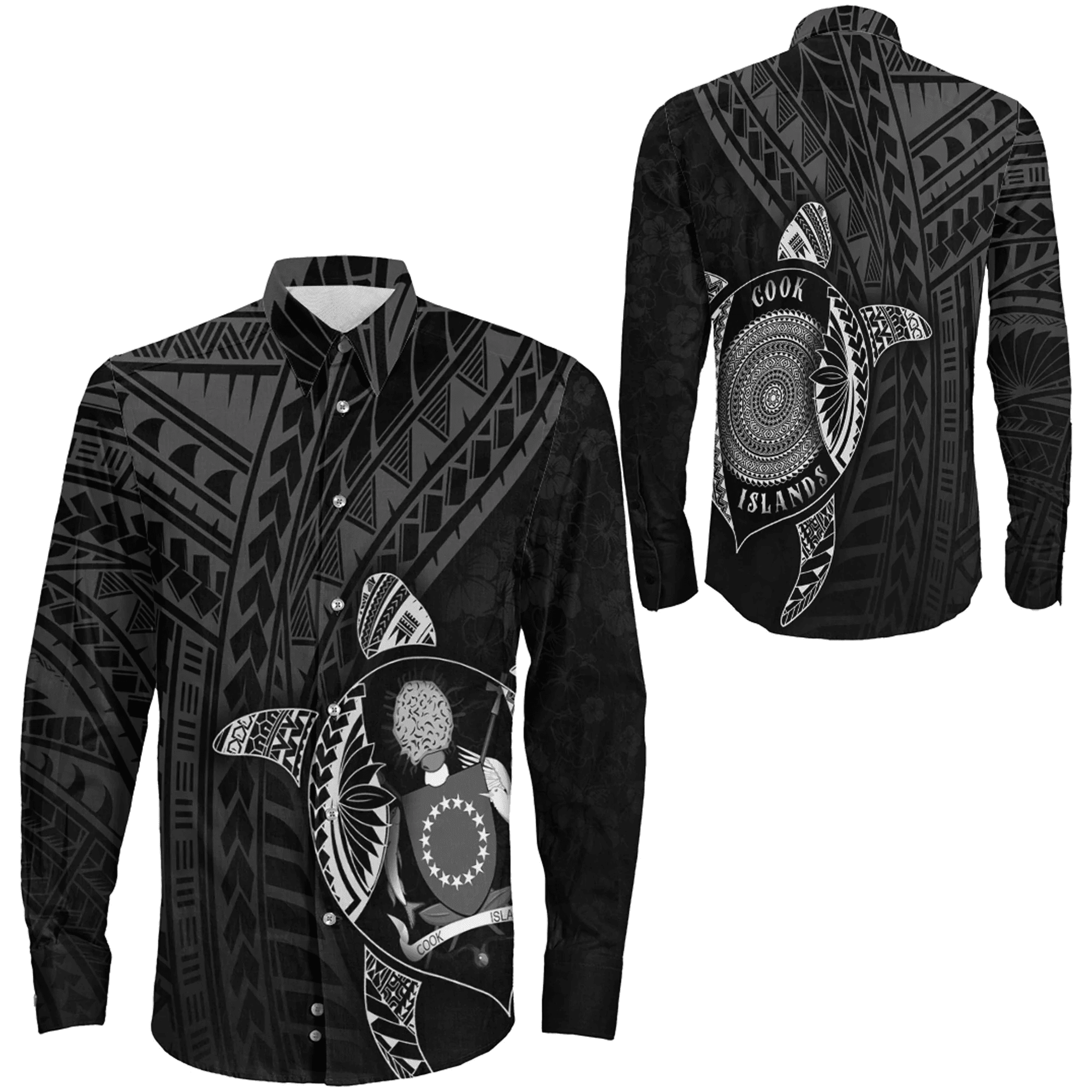 Love New Zealand Clothing - Cook Island Polynesia Turtle Coat Of Arms Long Sleeve Button Shirt A95 | Love New Zealand