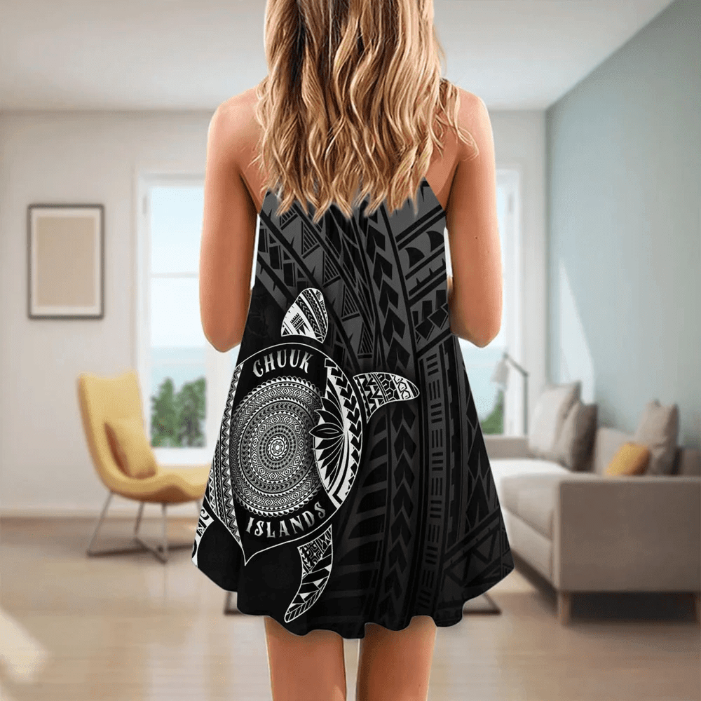 Love New Zealand Clothing - Chuuk Islands Polynesia Turtle Coat Of Arms Strap Summer Dress A95 | Love New Zealand