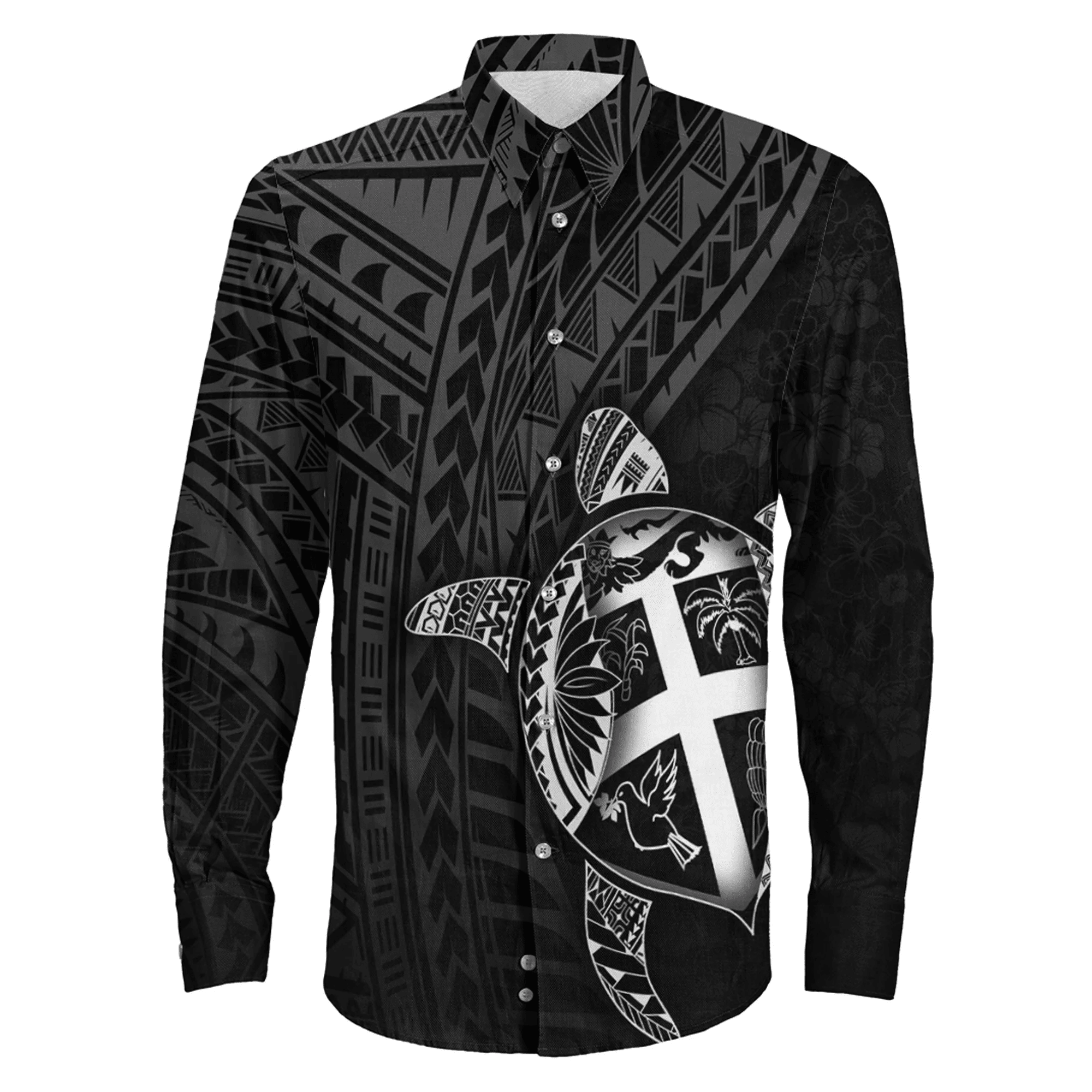Love New Zealand Clothing - Fiji Polynesia Turtle Coat Of Arms Long Sleeve Button Shirt A95 | Love New Zealand