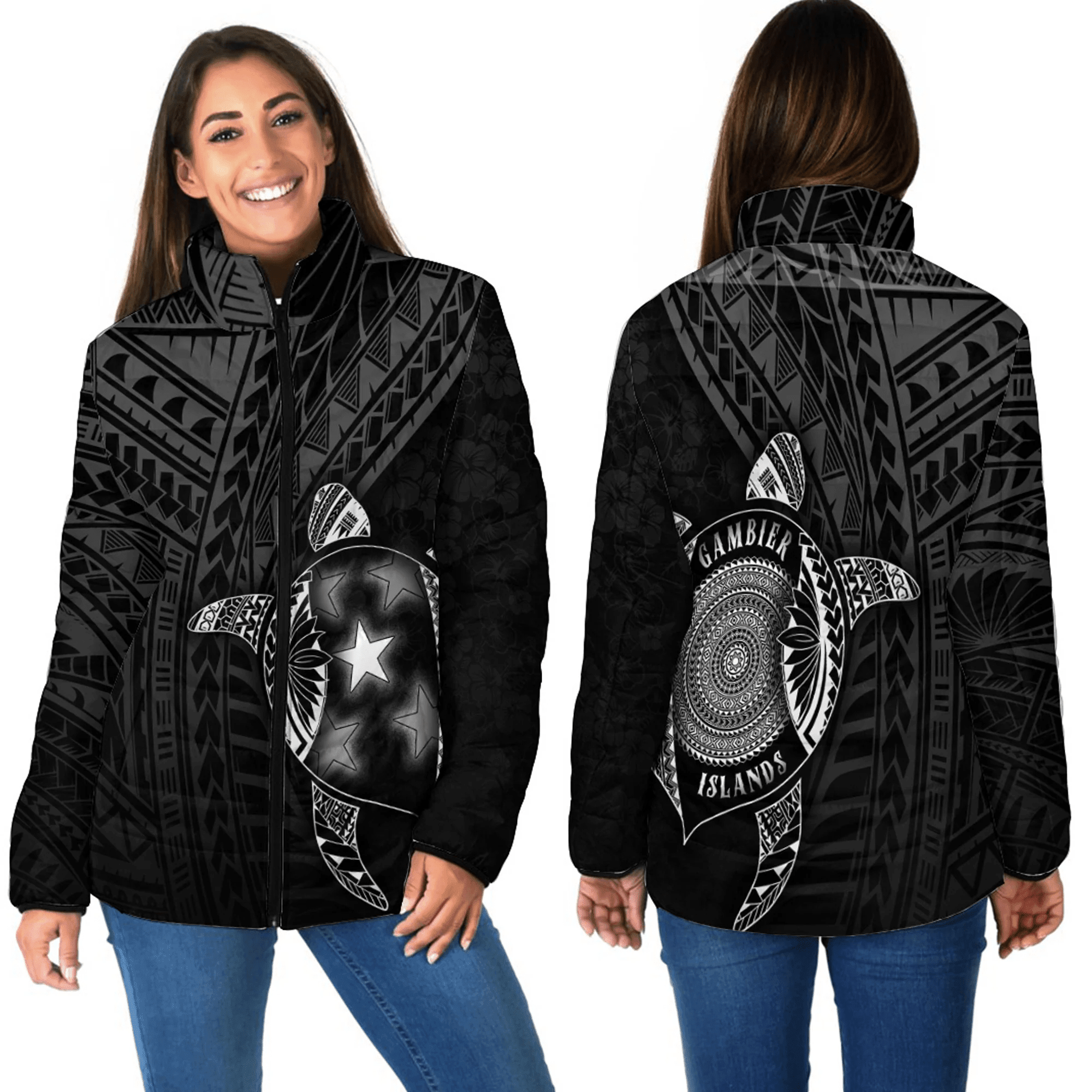 Love New Zealand Clothing - Gambier Islands Polynesia Turtle Coat Of Arms Women Padded Jacket A95 | Love New Zealand