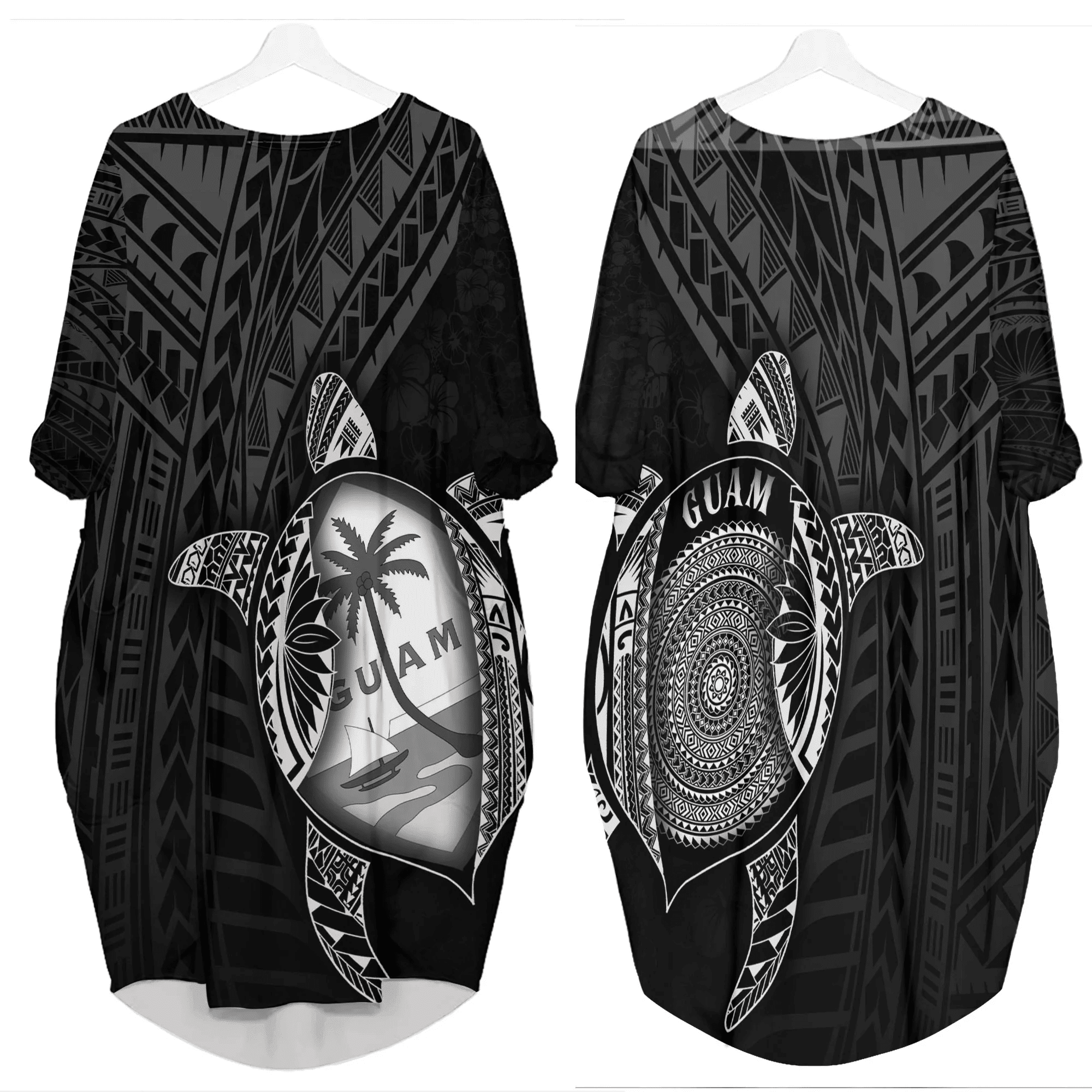Love New Zealand Clothing - Guam Polynesia Turtle Coat Of Arms Batwing Pocket Dress A95 | Love New Zealand