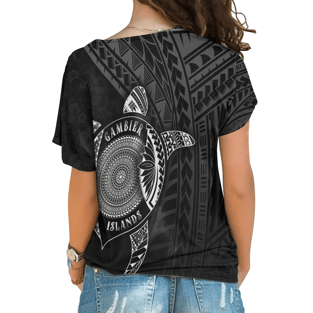 Love New Zealand Clothing - Gambier Islands Polynesia Turtle Coat Of Arms One Shoulder Shirt A95 | Love New Zealand