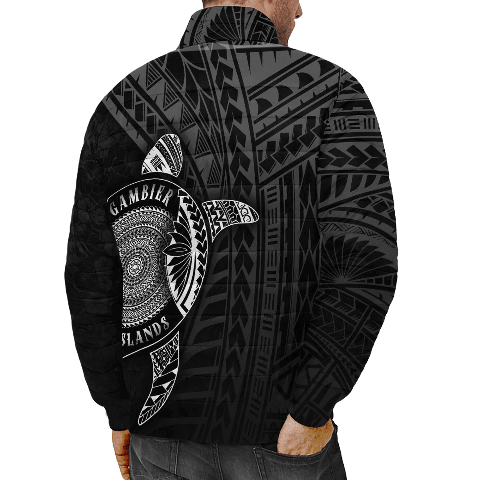 Love New Zealand Clothing - Gambier Islands Polynesia Turtle Coat Of Arms Padded Jacket A95 | Love New Zealand