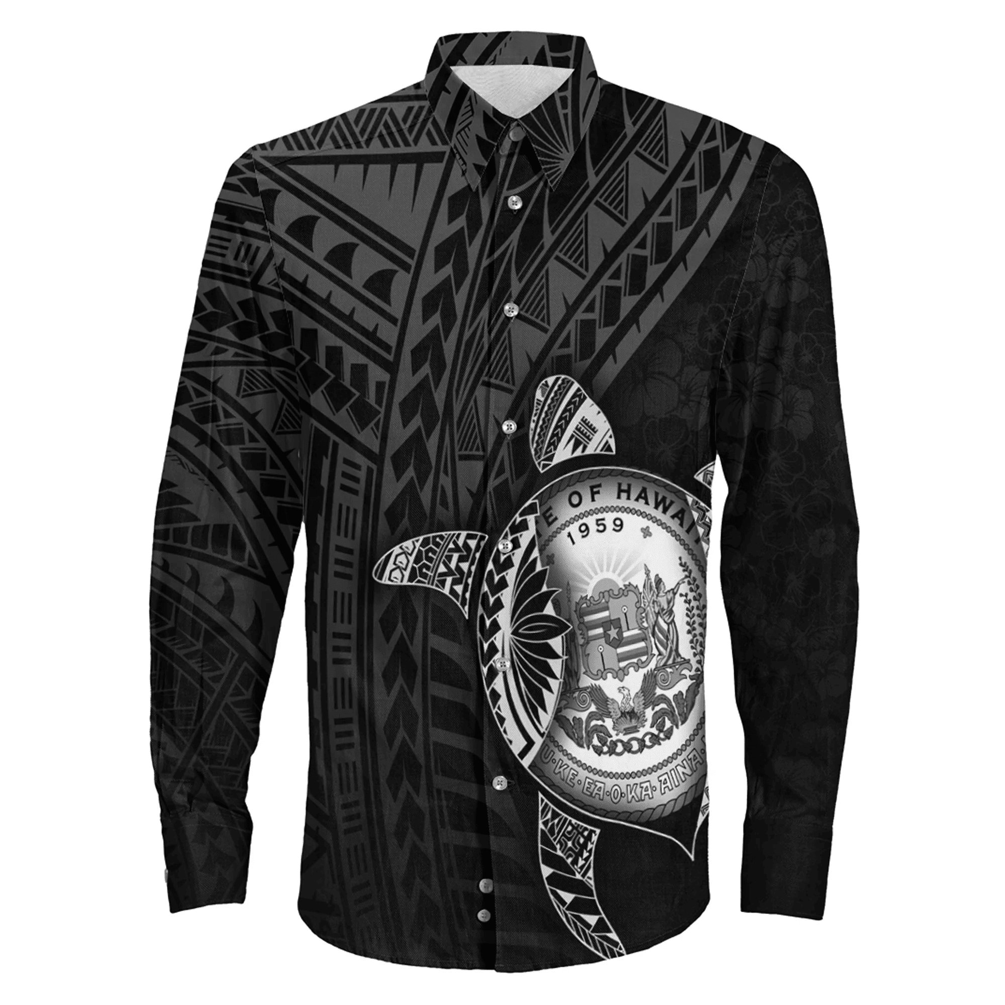 Love New Zealand Clothing - Hawaii Polynesia Turtle Coat Of Arms Long Sleeve Button Shirt A95 | Love New Zealand