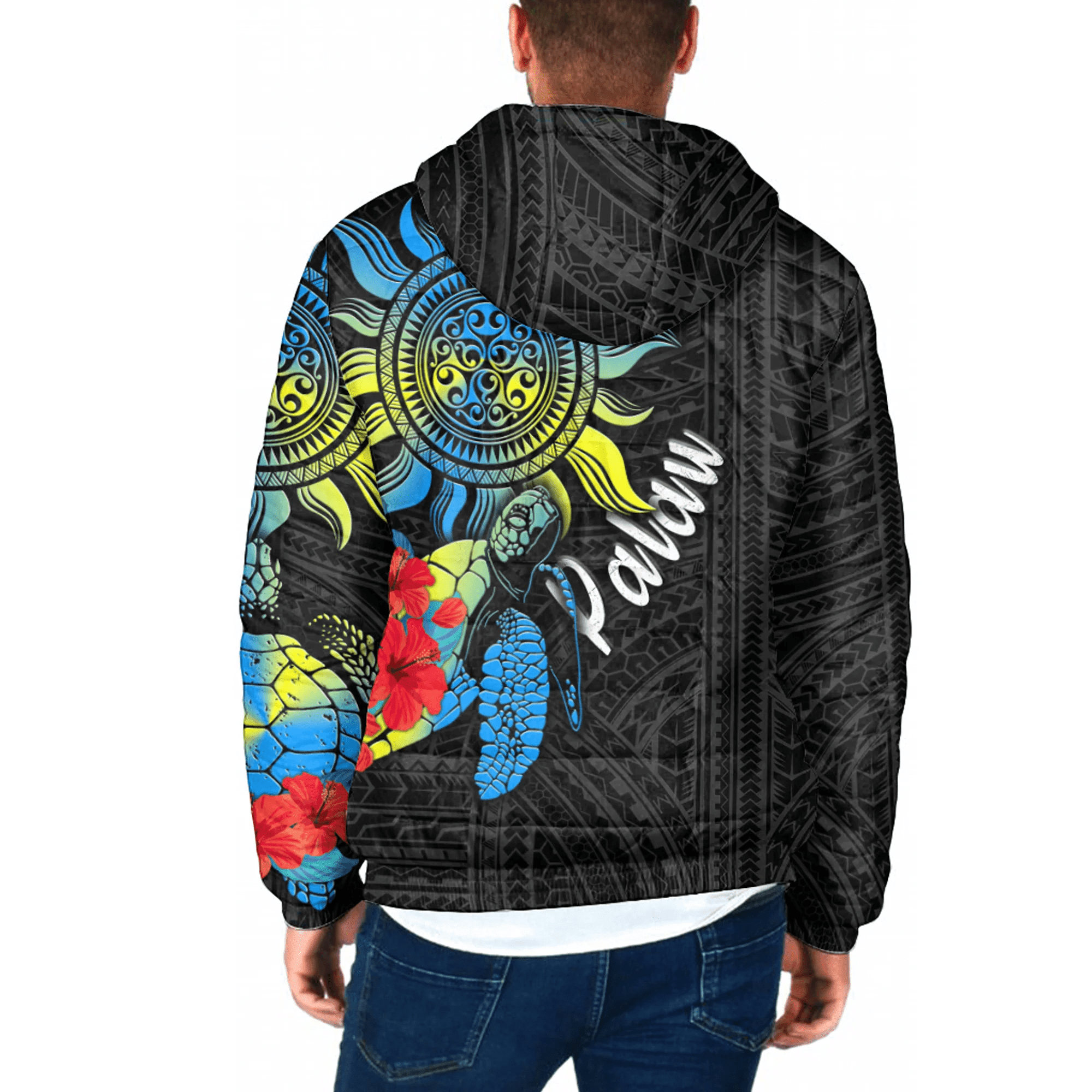 New Caledonia Polynesian Sun and Turtle Tattoo Hooded Padded Jacket A35 | Love New Zealand