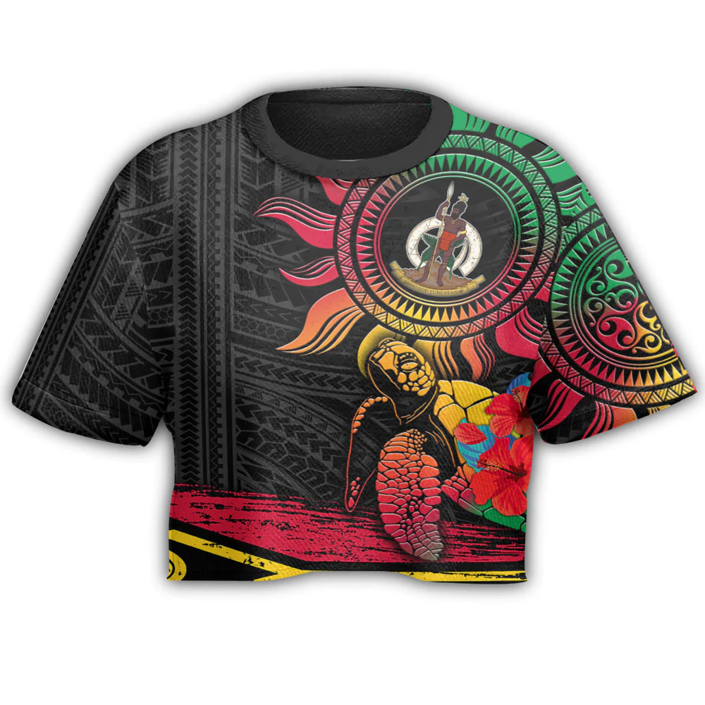 Vanuatu Islands Polynesian Sun and Turtle Tattoo Croptop T-shirt A35 | Love New Zealand