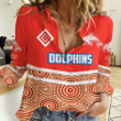 Dolphins Aboriginal Pattern 2023 Women Casual Shirt A35 | Love New Zealand
