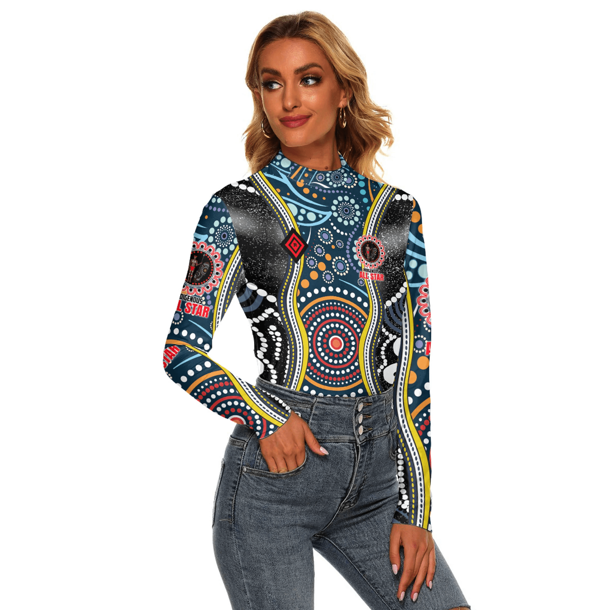 Indigenous All Star Aboriginal Pattern 2023 Women's Stretchable Turtleneck Top A35 | Love New Zealand