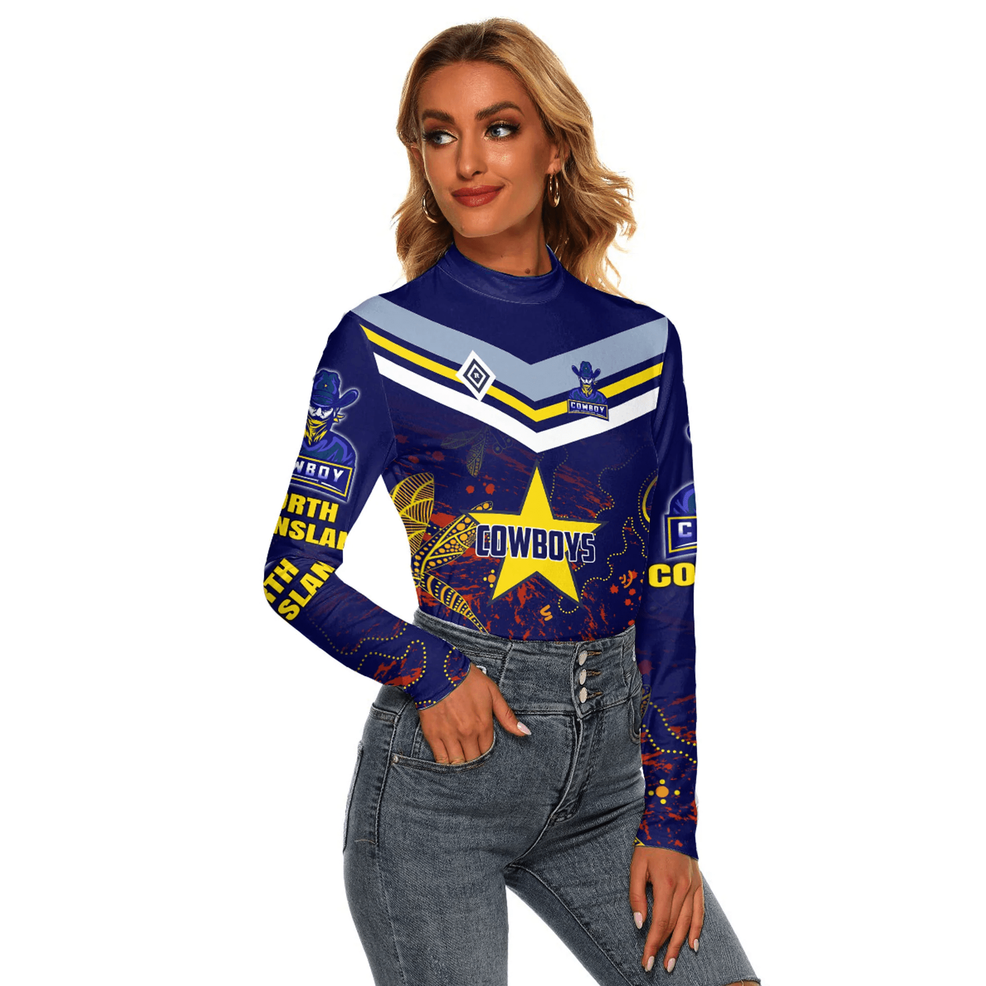 Newcastle Knights Aboriginal Pattern 2023 Women's Stretchable Turtleneck Top A35 | Love New Zealand