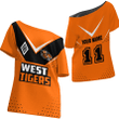 West Tigers Sport Pattern 2023 Off Shoulder T-Shirt A35 | Love New Zealand