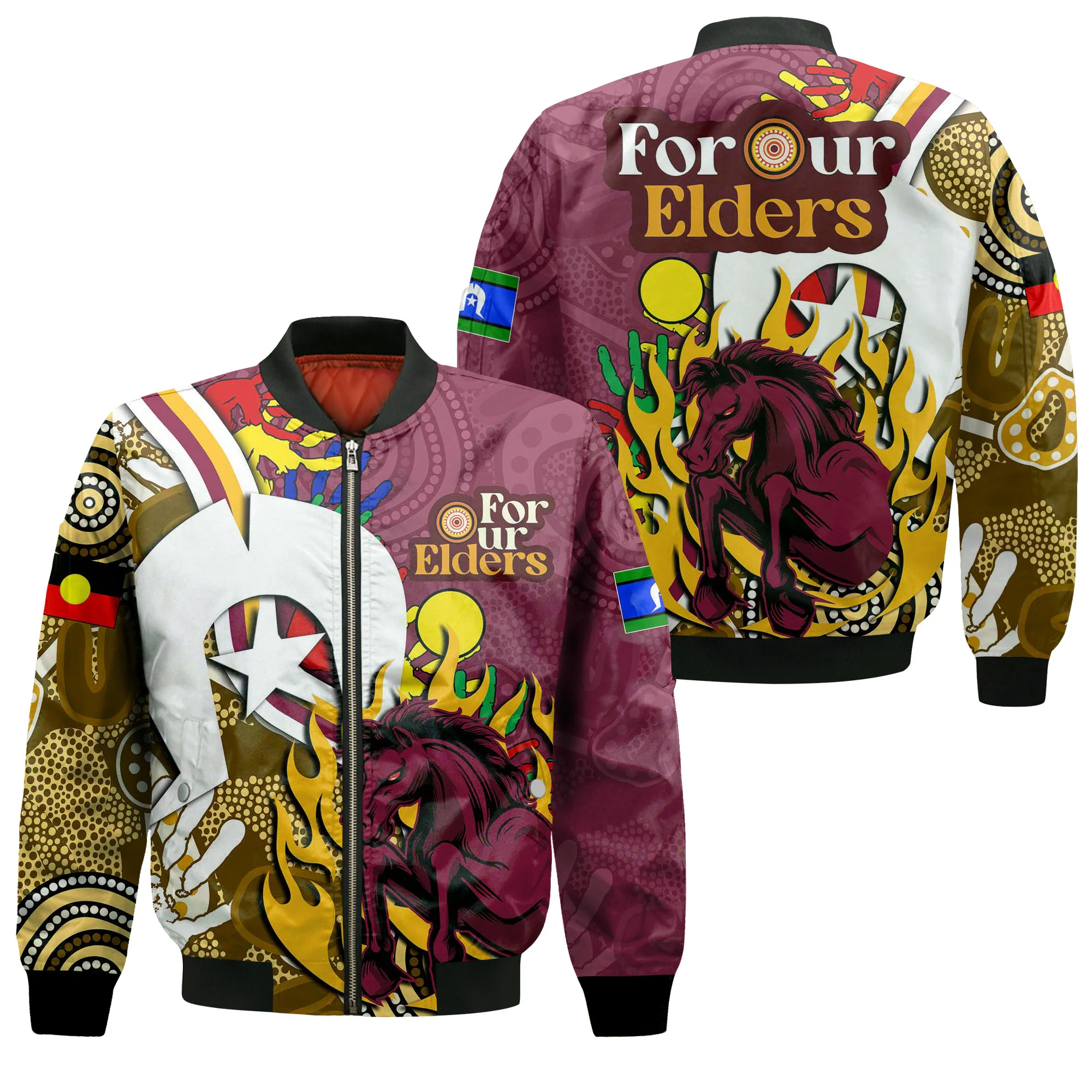 Brisbane Broncos For Our Elders NAIDOC 2023 Sleeve Zip Bomber Jacket A35 | Africazone.com