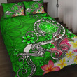 Alohawaii Home Set - Quilt Bed Set Hawaii - Turtle Plumeria Polynesian Tattoo Green Color | Alohawaii.co