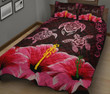 Alohawaii Home Set - Quilt Bed Set Personalized Hawaii Map Turtle Hibiscus Polynesian Luxury Honu Ohana Pink J6
