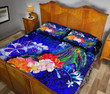 Alohawaii Home Set - Quilt Bed Set Tahiti Custom Personalised - Humpback Whale with Tropical Flowers (Blue)- BN18