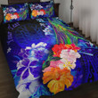 Alohawaii Home Set - Quilt Bed Set Tahiti Custom Personalised - Humpback Whale with Tropical Flowers (Blue) | Alohawaii.co