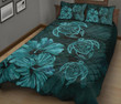 Alohawaii Home Set - Quilt Bed Set Hawaiian Map Turtle Hibiscus Vintage Polynesian Turquoise AH J9
