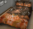 Alohawaii Home Set - Quilt Bed Set Hawaii Polynesian Turtle Waves Hibiscus Erik Style Orange J5
