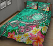 Alohawaii Home Set - Quilt Bed Set American Samoa Polynesian - Turtle Plumeria (Turquoise) | Alohawaii.co